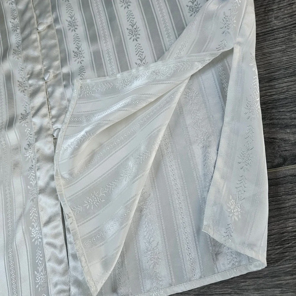 Vintage Victorias Secret Gold Label Pajama 2 Pc Set Ivory Satin Floral Stripe M - Picture 6 of 14